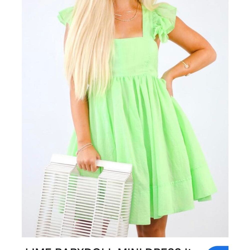 Mable Lime Green Babydoll Mini Dress Small Fairy Fae Cosplay Spring Dress - Picture 2 of 8